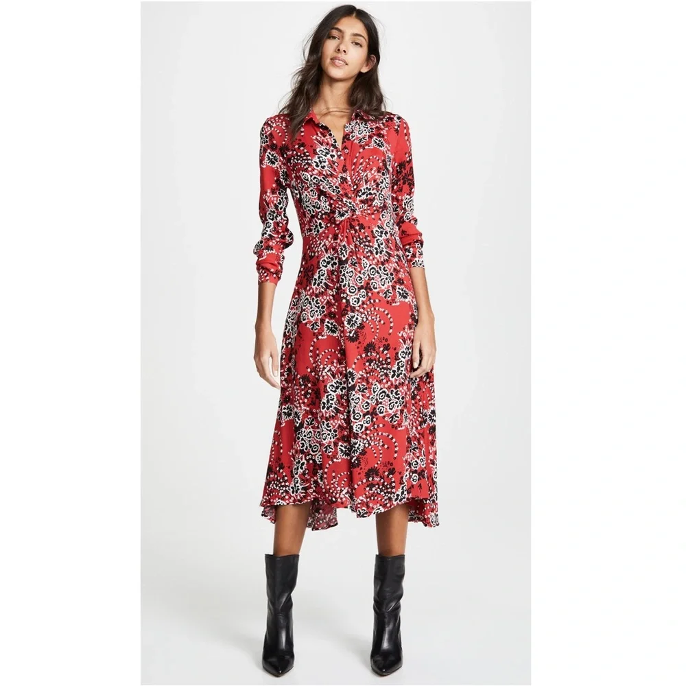 Free People “Tough Love” Twist-Front Red Shirt Dress